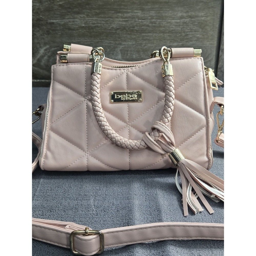 Bebe Los Angeles Blush Pink Quilted Satchel Crossbody Purse Tassel Gold Tone